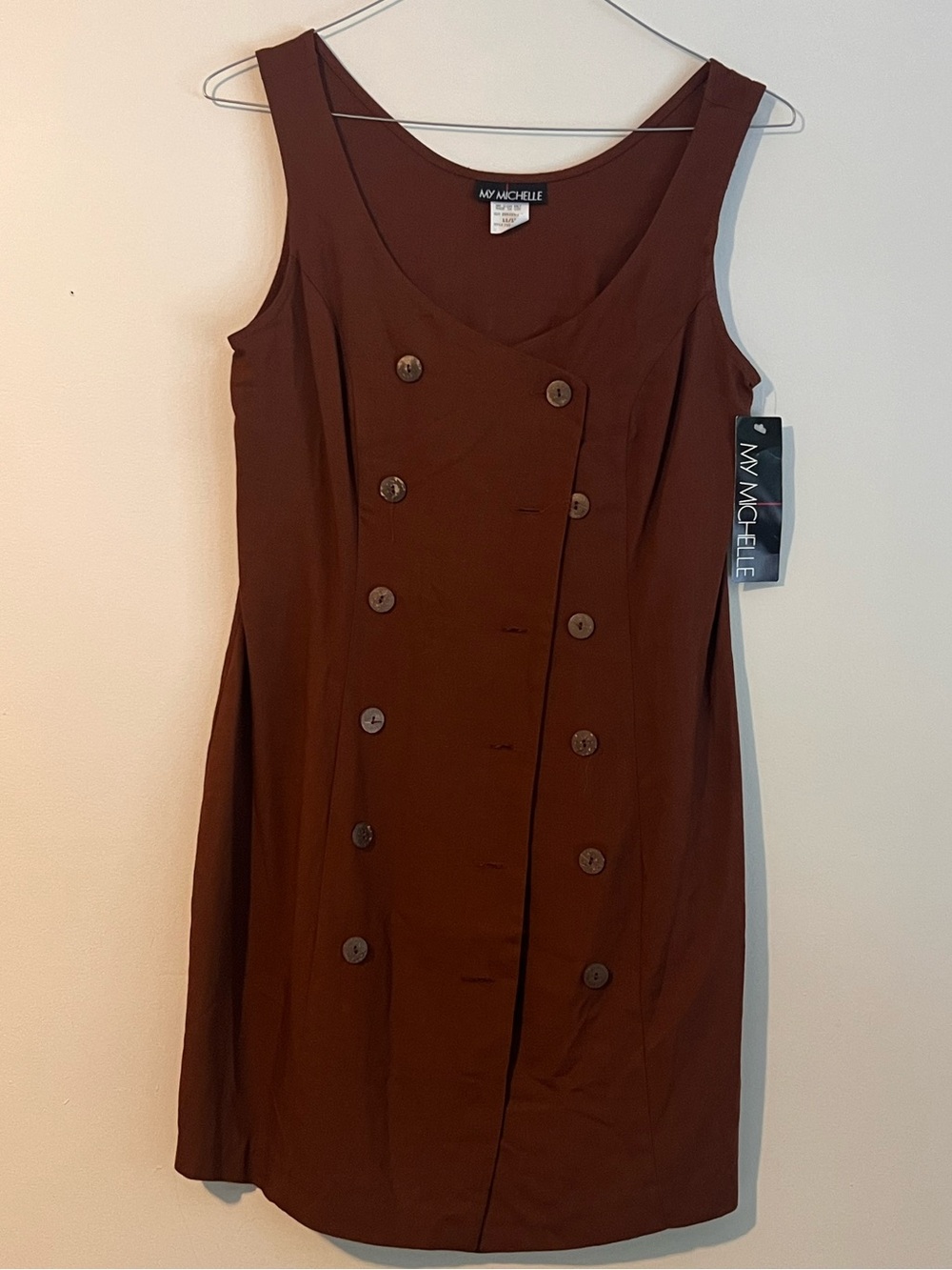Vintage My Michelle Chocolate Brown Double-Button Sleeveless Mini Dress